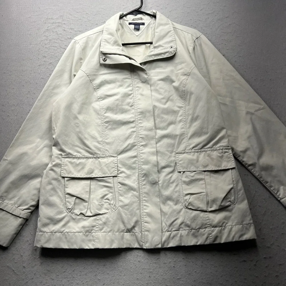 Tommy Hilfiger Womens XL Beige Cotton Blend Full Zip Utility Jacket Cargo Pocket